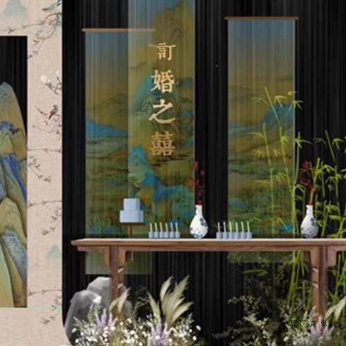 中式礼纱幔游渐变半F97TJH88透纱婚庭婚院国风挂布庆飘顶纱园会文