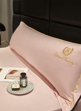 新款100长绒棉棉双人床纯枕头套加OHT长枕芯套奢酒店轻纯色全棉枕