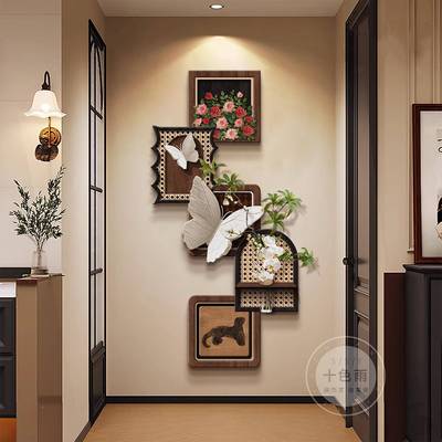 中古风玄走关RZV装饰画水培绿植入户正廊对门客挂画厅蝴蝶过道壁