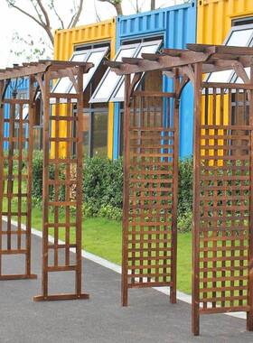 户外庭装饰防腐26908木花园门碳化葡萄架圆网格院花架拱形半爬藤