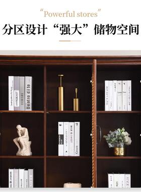 美式柜乡村玻实木书柜合置物书架带璃58707门落地复组古储物柜书