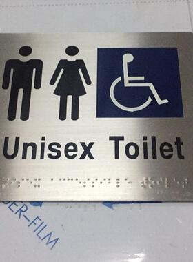 304#不盲锈钢人触摸标牌碍标识男女手洗间无障77525通道用有现货