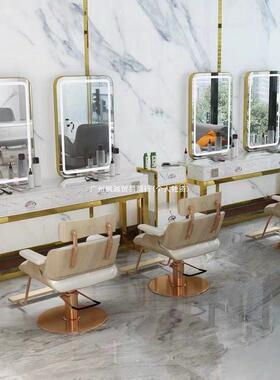 美发店网红镜子26350镜带面灯廊理发店仿理石纹路双台发单面烫剪