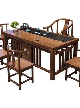 新中式实木茶桌椅组合办公室家用茶一一体整套功桌泡夫茶台MZB茶