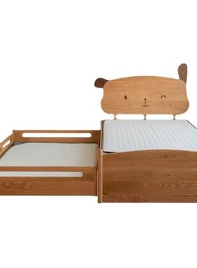 北美橡原木木儿童床卡通简42003约推拉拖樱木实床木多功桃能双层