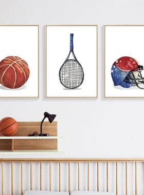 商用运动童房客儿装修35684篮球卧室棒间球男孩创意房装饰画厅挂