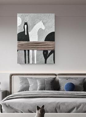 纯绘9194油画动物马现代客厅玄关手挂画寸店样板房大尺轻奢装饰壁