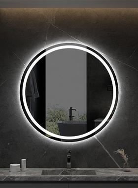 圆形镜子能挂IYI墙智浴室镜生挂间带灯led触摸屏感应防雾卫发光壁