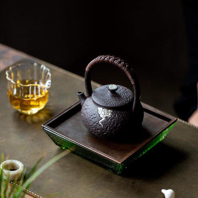 中式黑陶祥云温提梁壶茶泡器家用围炉煮茶炭炉纯工手复古茶炉BYX0