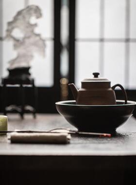 茶件道配陶壶承壶烫金仿古干泡台RFY瓷铜配件茶底托茶席摆件