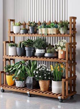 阳台实装木移动花STQ架子置物架室内用多肉绿家可萝落地面饰花盆