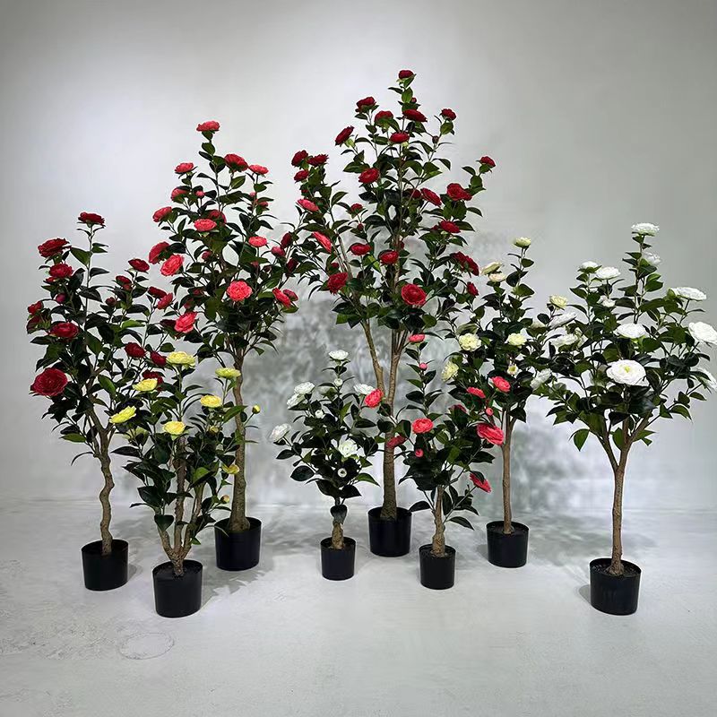 仿真茶树玫瑰客厅落地家具室内装饰植物盆栽盆景绿植橱窗仿真花