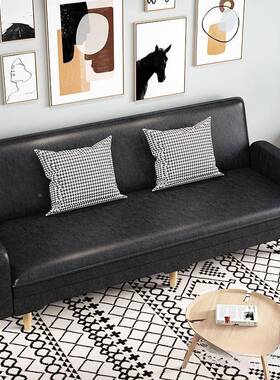 发出租房可折叠两用RYZ沙发猫爪皮P油蜡U皮革布人艺三小户型简易