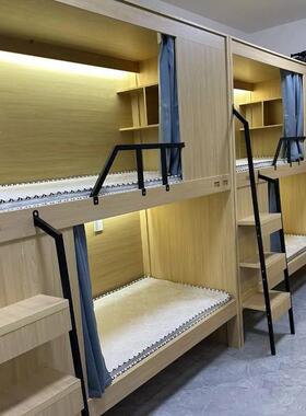 OAH∴实木床寄宿自舱室太空上下铺青旅双层双人床公寓多功能两层