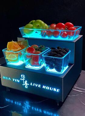梯形kt意吧v小碟水果拼盘创果盘架水果盘专用发光EDV果盘酒小吃吃