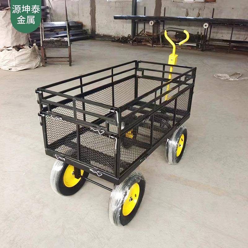 2325双层车工具车网架护栏四网手推车黑色铁护网仓库拉拖货搬轮运