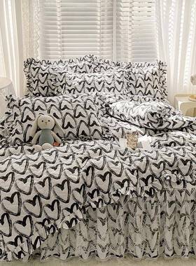 韩版全棉床笠式裙二KNN合一全套四套纯件棉上花边被套床床4件套