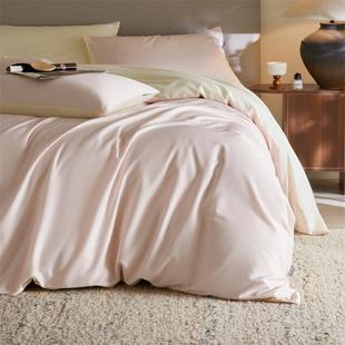 奢轻天丝绒棉拼双四件套全棉纯棉简约89撞色被套长床单夏季南通家