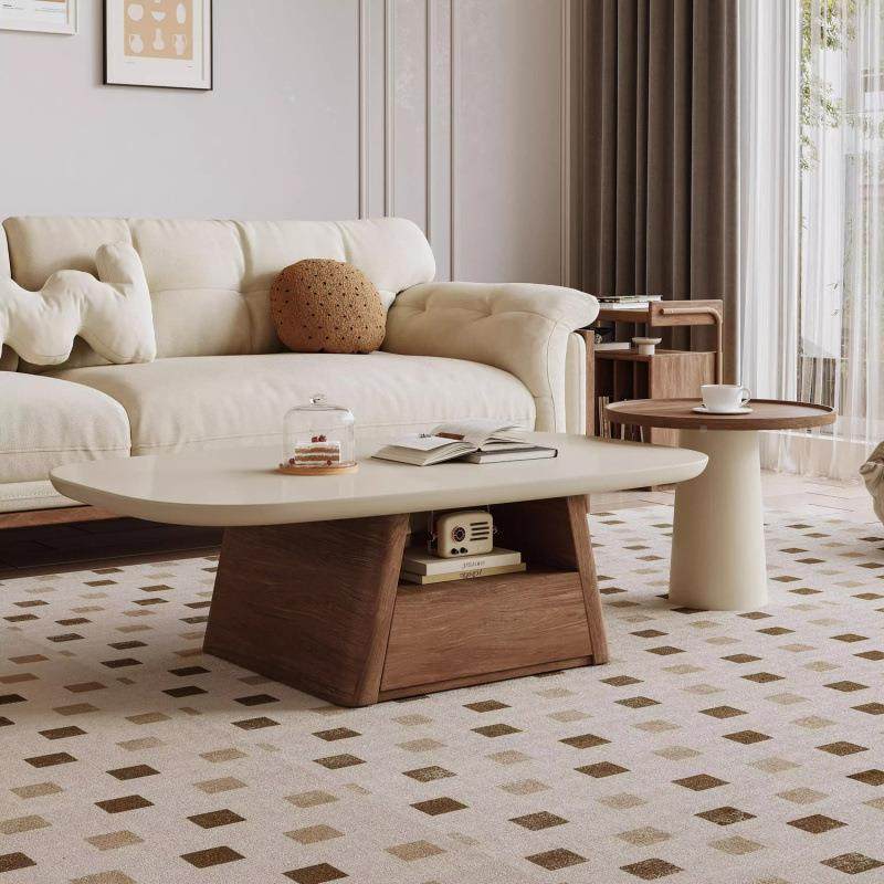 中古风胡桃木椭圆形几小圆桌电视组合几家ZPM用茶客茶厅柜小户型