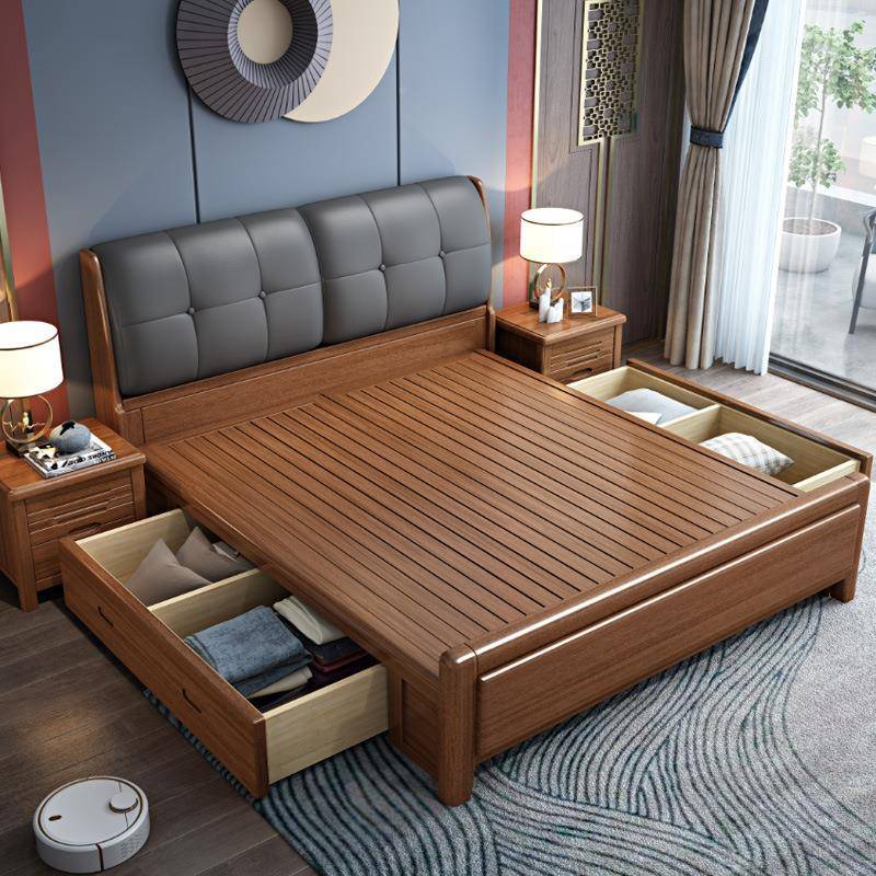实木床1.8米双人床现代简约厂主卧1.2039#米中式储软婚床家具物家