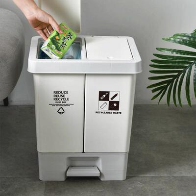 分类垃圾桶家用厅创意筒厨房大脚踩带盖客干湿分号离拉圾缓降PMU