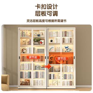 新款用书钢制家架推拉门防尘玻璃书柜带锁展收示柜落地89829纳储