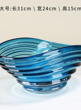 轻收创意蓝色琉茶璃果盘现代家用客厅几奢URU样板房售楼处桌面纳