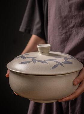 绘缮青花竹汤叶碗金轻奢家用感带盖汤盆大号陶瓷莳OZE泡面碗餐具