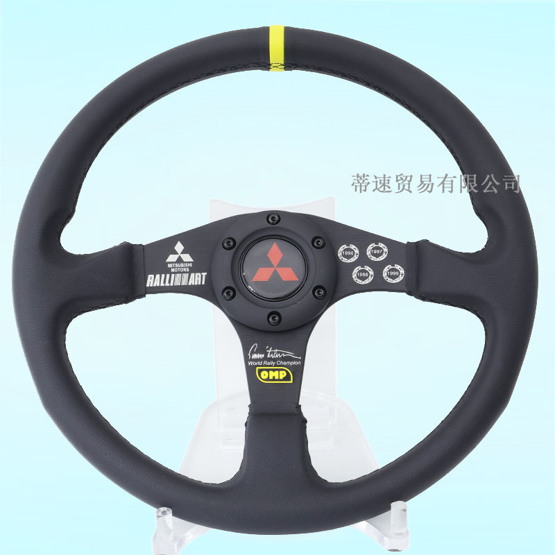 跨境热销 汽车改装通用14寸omp真皮方向盘 JDM赛车竞技转向盘平款