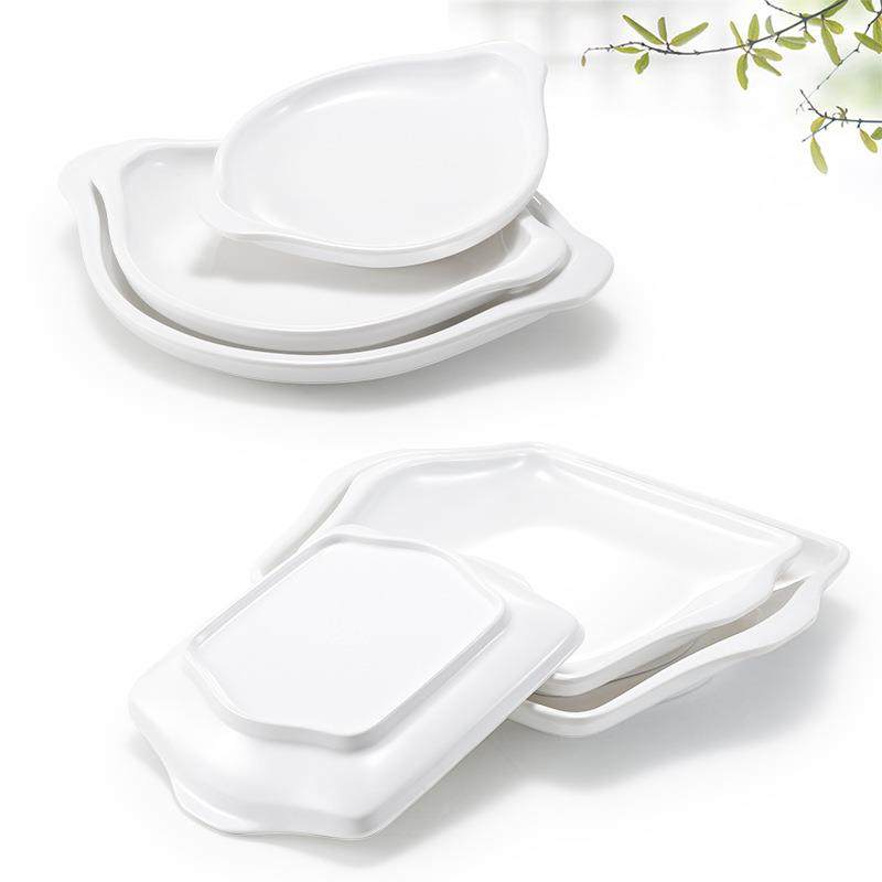 10个装胺圆密KOL形碟子双耳鲍鱼盘汤盘瓷塑餐仿具饭店炒菜料盘子