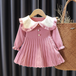 女宝宝连衣裙春秋装小童针织裙婴儿童公主裙洋气秋天女童毛衣裙子