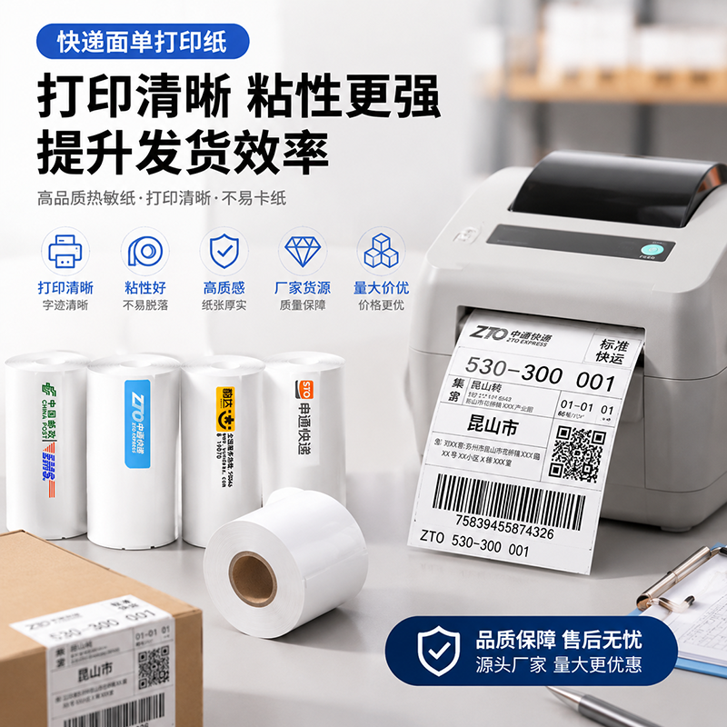便携式热敏打印纸圆申中通韵达ems邮政顺丰快递速递物流三联单一联单电子面单三防不干胶贴纸76*130