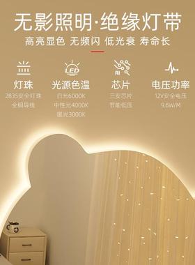 5A1家用卧室梳式妆XSO台镜子智Y能le化妆d镜带灯台桌面壁挂式异形