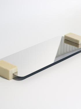 面设计托盘摆件简约仿洞石金属不锈PQX钢镜样板师房客厅装卧室软