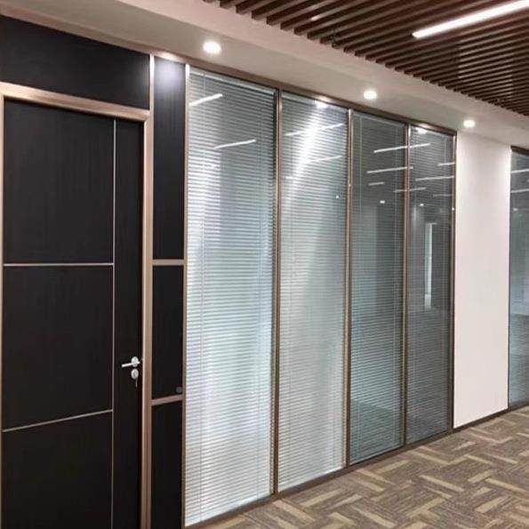 办室璃隔断墙装修铝合金钢985化层百叶隔间隔音双磨砂玻屏风公高