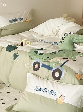 儿童床款可爱100DNPS全棉单四套上纯棉被套卡通件风裸睡小清新床