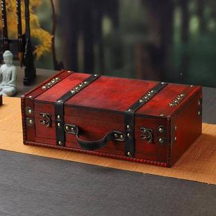 复古1624手提箱做旧木质收箱杂物整理箱箱古风拍摄道摆件纳装饰木