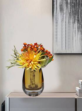 现代轻桌奢橙色调假花板样KBN间装饰洽谈客厅茶几小仿真艺饰品摆