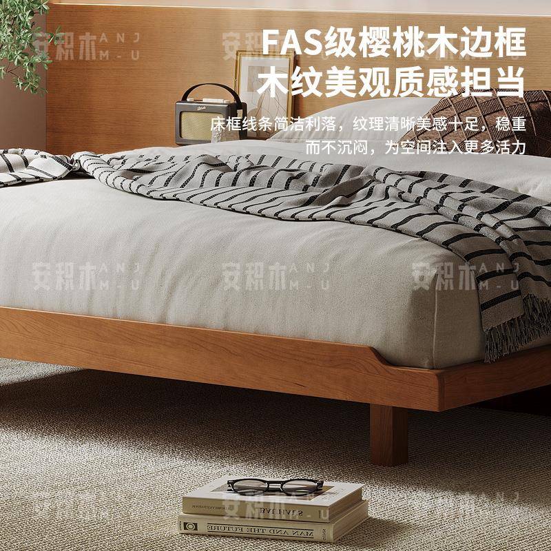 樱木全实木无桃床头悬浮床卧骨架床简排约现主THM代双人床小户型