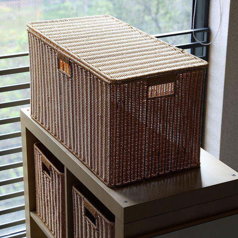 l箱有盖仿藤l编整理柜储物箱橱抽屉衣服床编织衣物收纳无品牌/筐