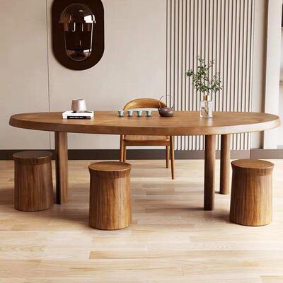 餐不规则茶桌桌椭圆形茶几实茶桌一CQM体一整套木闲茶休桌