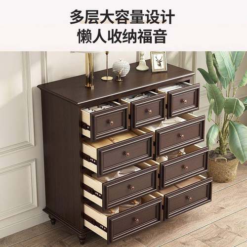 户新款法式中古梳妆台斗柜室一体复古984小床型卧实木美式尾柜化