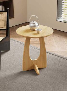 网红创LST意卧实木阳台休闲小木桌艺术沙发小边几室床头圆客厅桌