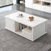 实木茶几电视柜色组合新式 轻奢小户WHB型客厅家用白地柜中收纳柜