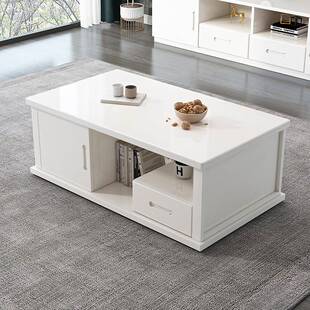 实木茶几电视柜色组合新式轻奢小户WHB型客厅家用白地柜中收纳柜