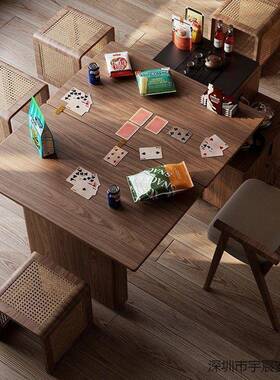 家可移用伸缩旋转折UJL叠岩板茶桌餐桌椅组合茶一体小户型动台边