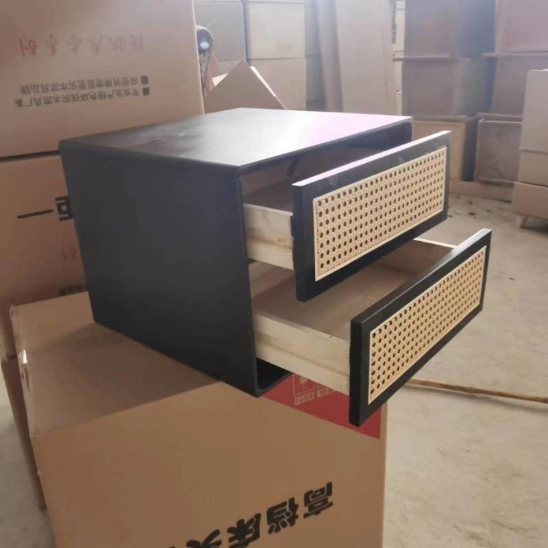 藤编民床头柜原实木收纳RLZ储物边小柜子日式简约网红宿木床柜