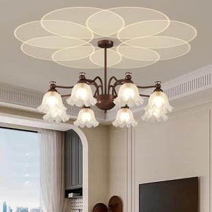 法4037式 复书厅古奶油风吊灯花饭朵网红氛围玻璃客厅大气灯房卧室