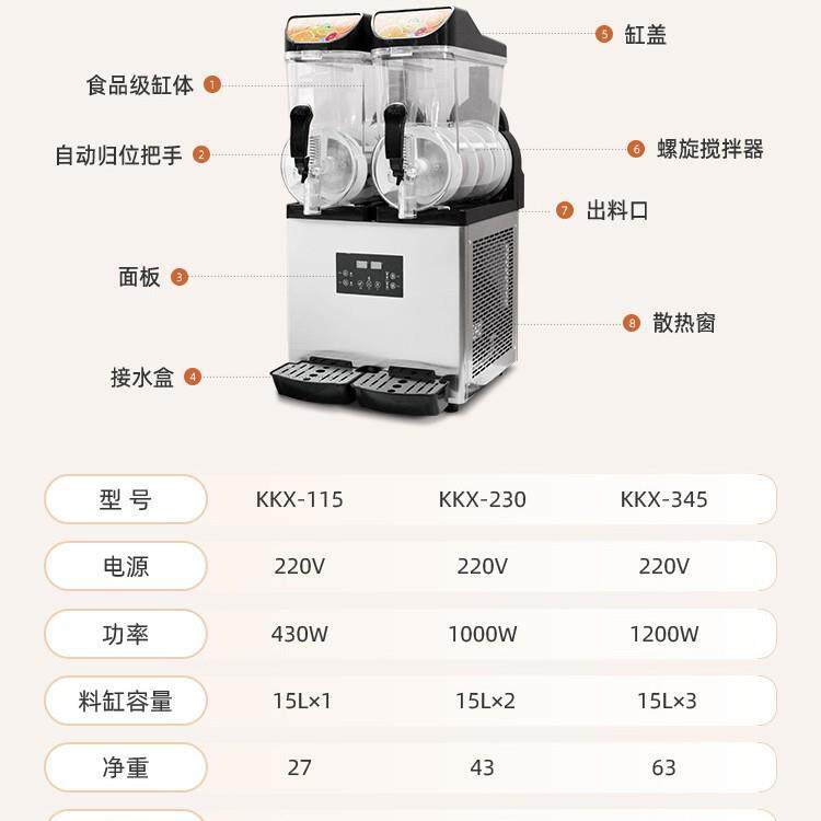 科酷商用雪泥机新冰沙机YJZ款双制缸雪融机15升缸直流电机冷快可
