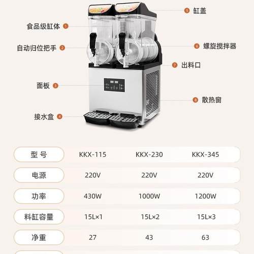 科酷商用雪泥机新冰沙机YJZ款双制缸雪融机15升缸直流电机冷快可